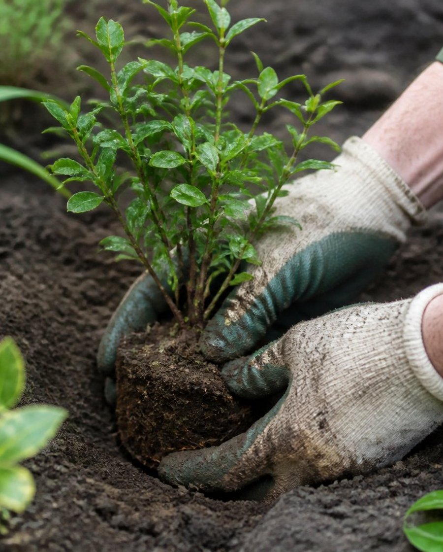 Hands planting in a garden border