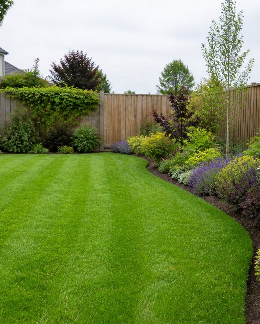Fresh lawn and flower borders